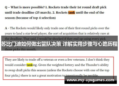 苏比门迪如何做出留队决策 详解实用步骤与心路历程